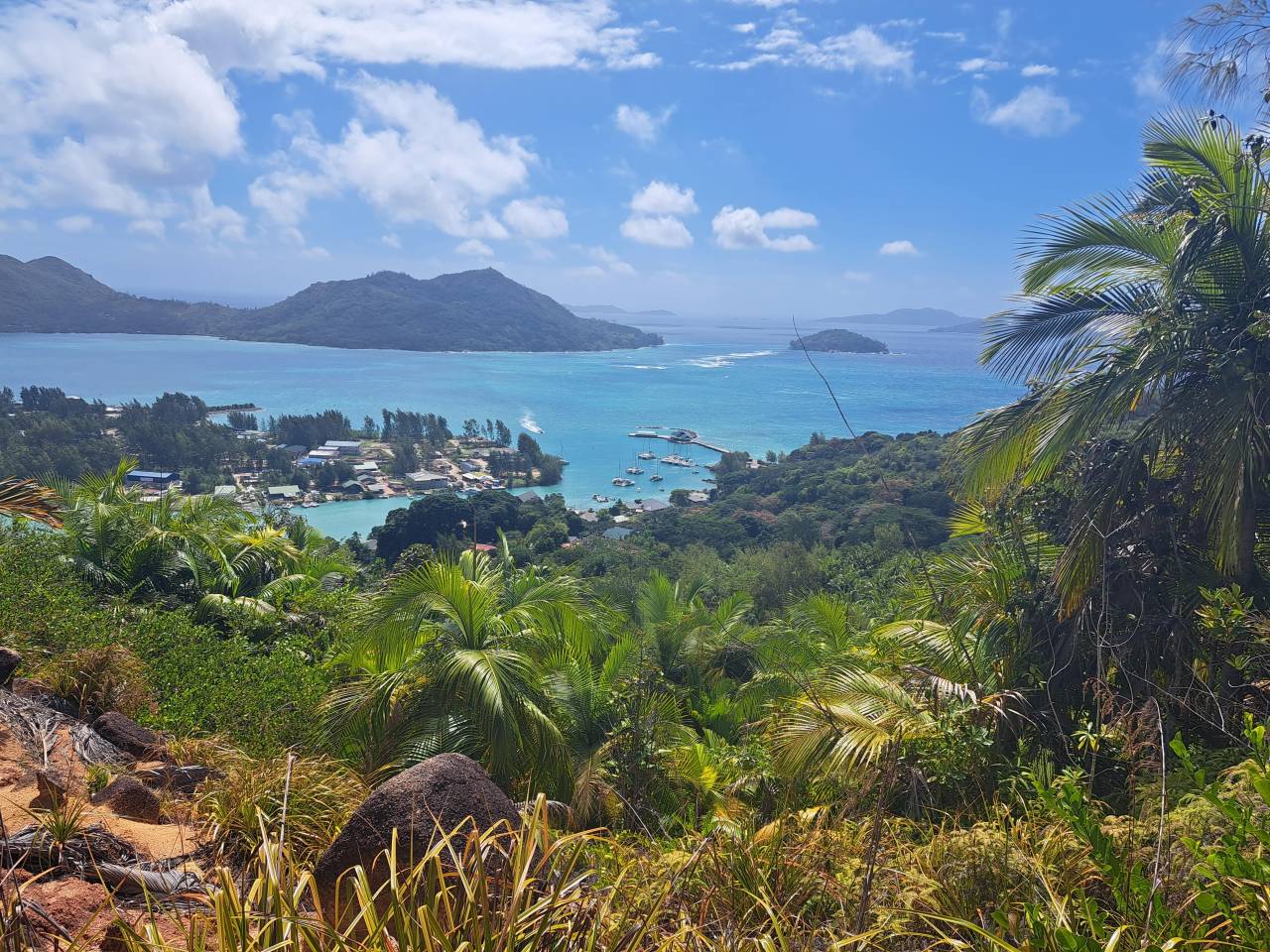 Trail through the lush forest of the Fond Ferdinand reserve on Praslin